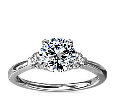 Petite Three-Stone Diamond Engagement Ring in 18k White Gold